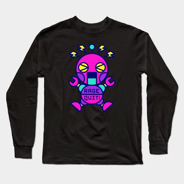 RAGE QUIT neon robot Long Sleeve T-Shirt by Red_Flare_Art